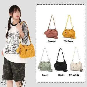 Casual Laid Back Crossbody Bag For Men Women Large Capacity Drawstring Messenger Bag Phone Pocket Japanese Style Solid Bag