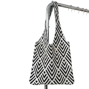 Casual Sophisticated Womens Zebra-Striped Knitted Shoulder Bag Korean-Style Fashionable Commuter All-Match Yarn Knit Two Open
