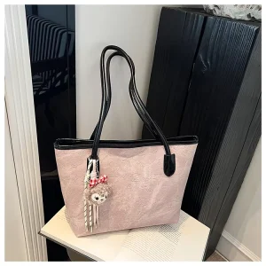 Casual Style Color-blocking Large-capacity Tote Bag Versatile and Cute Embossed Shoulder Bag
