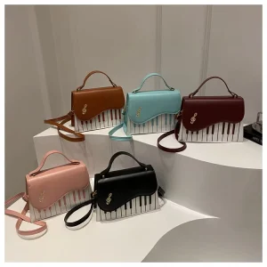 Casual Women’s Crossbody Bag PU Leather Handbag Fashionable Music Button Printing Design Single Shoulder Bag for Women