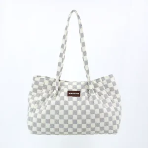 Checkered Shoulder Tote Bag Plaid Handbag for Women Large-capacity Ladies Other Material