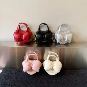 Children Accessories Pu Leather Bow Zipper Princess Shoulder Messenger Mini Bags for Girs