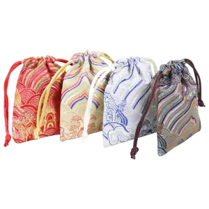 Chinese Style Drawstring Pouch Cosmetic Bag Wave Pattern Storage Bag Gift Jewelry Velvet Portable