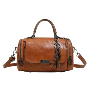Classic Design Luxury Style Retro Boston Bag Women’s PU Shoulder Handbag Large Capacity Single Strap Tote