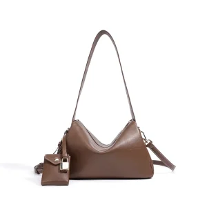 Classic Genuine Leather Hobo Bag for Women Vintage Split Cowhide Shoulder Purse Underarm with Mini Card Pouch