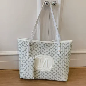 Classic Letter Pattern Design Stylish Shoulder Bag Printed PU Leather Tote Bag for Daily Use Work Outdoor Monogram Handbag