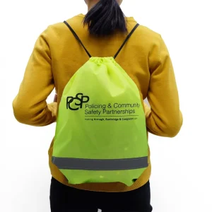 Classic Portable Printed Reflective Reusable Nylon Rope Drawstring Bags with Customized Printing