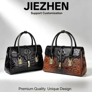 Classic Retro Women’s Shoulder Bag Customizable Luxury Handbag Crocodile Embossed Patent PU Leather Crossbody Bag