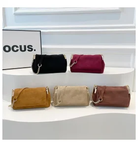 Classic Top Fashion Portable Suede Leather Women Lady Sling Shoulder Bag with Chains