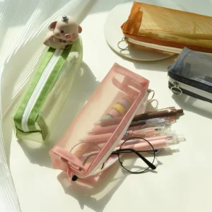 Clear Mesh Pencil Case With Nylon Netting Material for Transparent Stationery Organizer and Cosmetic Pouch