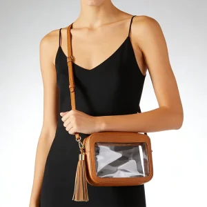 Clear PVC Square Fashion Zipper Closure Camera Crossbody Bag For Women Stadium Approval
