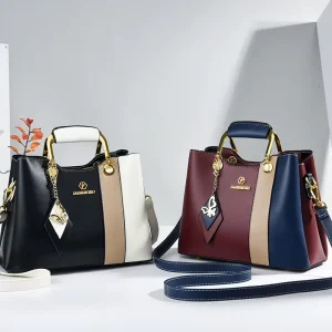 Color Collision Multifunctional Casual Shoulder Bag Women’s Handbag Lock PU Hip-Hop Style Handbag