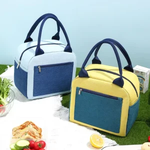 Color Contrast Kids Insulated Lunch Bag Small Aluminum Film Thickened Portable Zipper Cooler Bag for School