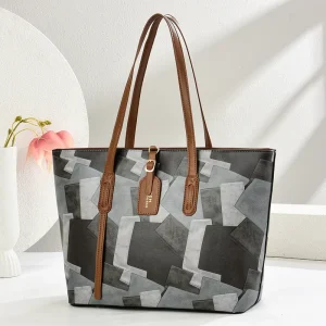 Color Matching Geometric Large Capacity Women’s Tote Bag New Simple Urban Simplicity Double Shoulder Strap Zipper Crossbody
