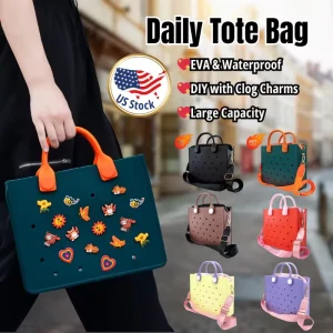 Colorful EVA Tote Bag Perforated Design for Shoe Charm Women Waterproof Shoulder Handbag Summer Outings Clog Charm Bag Handbags