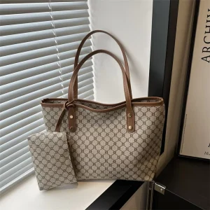 Commuting Summer Large Capacity Mother and Child Bag New Korean Style Shoulder Bag Plaid Printed PU Tote Bag High end