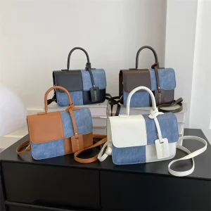 Contrast Color Simple Handbag Casual Small Square Bag Retro Single Shoulder Crossbody Women Hand Bags