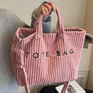Corduroy Large Capacity Autumn Lady Handbag Women’s Letter Light Star Velvet Shoulder Bag Polyester