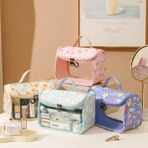 Cosmetic Bag Printed Transparent PVC Waterproof Flap Makeup Bag with Hook Custom Logo Multifunctional Durable Makeup Storage Bag