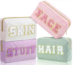 Cosmetic Bag Simple Style Custom Patchwork Embroidery Makeup Organizer Clutch Multi Use Chenille Water Resistant