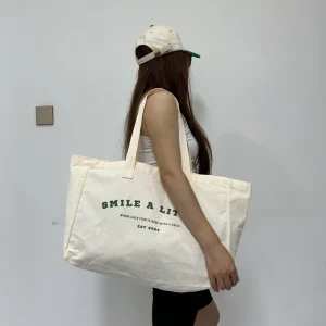 Cotton Canvas Shoulder Closure Tote Bag for Women Sporty Shopper Beach Gym