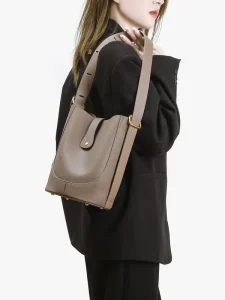 Cowhide Leather Bucket Tote Bag Niche Design All Season Versatile Shoulder Crossbody Handbag