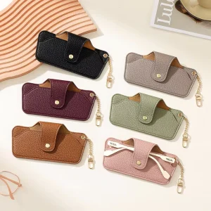 Crack Pattern Genuine Leather Sunglasses Case Portable Eyeglasses Storage Bag for Men and Women