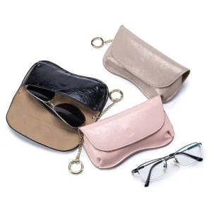 Crack Pattern Genuine Leather Sunglasses Case Unique Design Portable Eyeglasses Storage Bag for Men and Women