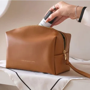 Cream PU Cosmetic Bags Makeup Bag Waterproof Portable Travel Toiletry Bag Storage Pouch Bag for Outdoor Travel