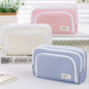 Creative Three Layers Macaron Color Stationery School Pencil Case Makeup Cosmetic Organizer Bag Travel Toiletries Storage