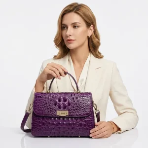 Crocodile Pattern Women’s Genuine Leather Handbag Fashionable Top Layer Cowhide Crossbody Bag Two Handles Factory Outlet