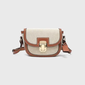 Cross Border Autumn Winter New Women’s High End Canvas Saddle Bag Lock Closure Contrasting Color Fashionable Shoulder Crossbody