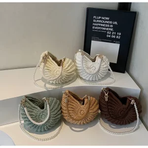 Cross-border Shell Bag Woven Handmade Women’s Shell Bag Polyester Lining Crossbody Shoulder Strap