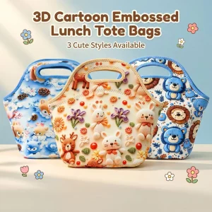 Custom 3D Puff Print Durable Neoprene Lunch Bag Tote Soft Handle Waterproof Bento Bag for Office School Picnic Outdoor