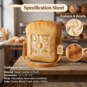 Custom Adorable Toast Ita Crossbody Bag Unique Vegan Leather Plush Trendy Shoulder Bag for Daily Wear Kawaii Fashion Pin Display