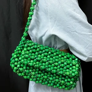 Custom Beads Bags New Style Green Acrylic Beaded Woven Shoulder Bag