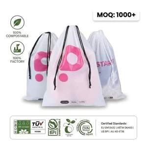 Custom Biodegradable PLA Frosted Tote Bag Branded Logo Waterproof Poly Drawstring Bag For T shirts Clothes Socks Shoes