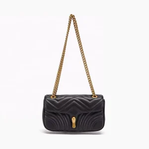 Custom Black Quilted Shoulder Bag Diamond Stitching with Gold Chain Strap Luxury Classic Style OEM ODM Manufacturer