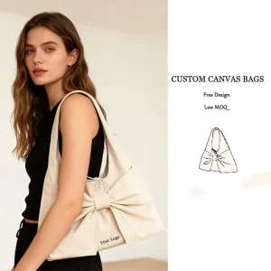 Custom Blank Bow Hobo Bag New Design Fashion Underarm Shoulder Bag Eco Friendly Cotton Canvas Tote Shopping Bags With Lining