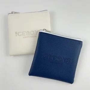 Custom Blue Iced Mens Jewelry Gift Bag PU Leather Storage Pouch Zipper 9*9cm Customized Size Debossed Printing Cosmetic