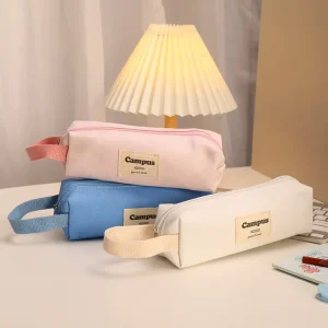 Custom Candy Color Macaron Canvas Pencil Case Korean Style Zipper Pouch for School Students Pencil Pouch