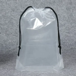 Custom Clear PVC Biodegradable Drawstring Bag Waterproof Dust Proof for Packaging Clothing Shoes Socks Fur Screen Printing