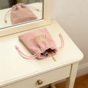 Custom Color and logo Suede Drawstring Bag Pale pink Jewelry Dust Packing Bag