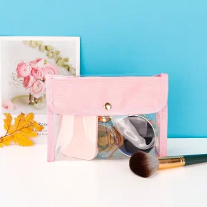 Custom Corduroy+PVC Fashion Handled Cosmetic Bag Hasps Closure Large Capacity Waterproof Portable Travel Daily Use Eco Friendly