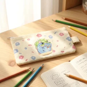 Custom Cotton Small Canvas Zipper Makeup Bag Custom Logo Printed Luxury Travel Cosmetic Pencil Case Coin Pouch