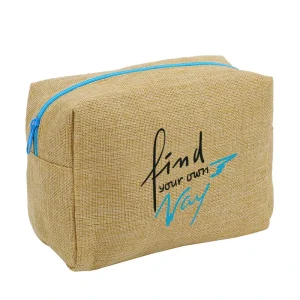 Custom Designed Plain Natural Printing Design Eco Oem Women Linen Jute Burlap Cosmetic Zipper Bag Make Up Wash Pouch Bag