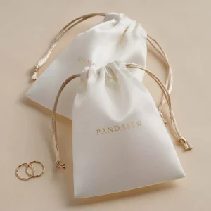 Custom Double Drawstring Satin Jewelry Pouch Dust Bag with Logo Printed