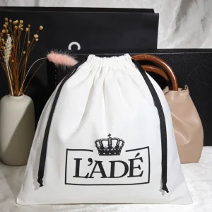 Custom Drawstring Canvas Dust Bags for Handbags Jewelry Clothes Shoes Purse Drawstring Luxury Dust Bag for Dress