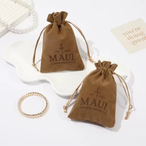 Custom Drawstring Velvet Pouch for Necklace with Logo Screen Printing Drawstring Velvet Bag Packaging for Jewelry Package