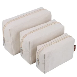 Custom Eco Bio Natural Cotton Canvas Makeup Cosmetic Toiletry Stand Case Pouch Zipper Pencil Bags With Printing Logo